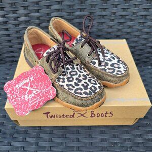 Twisted X Distressed Leopard Boat Shoe Driving NWT NIBMoc Size 12.5 Little Girl
